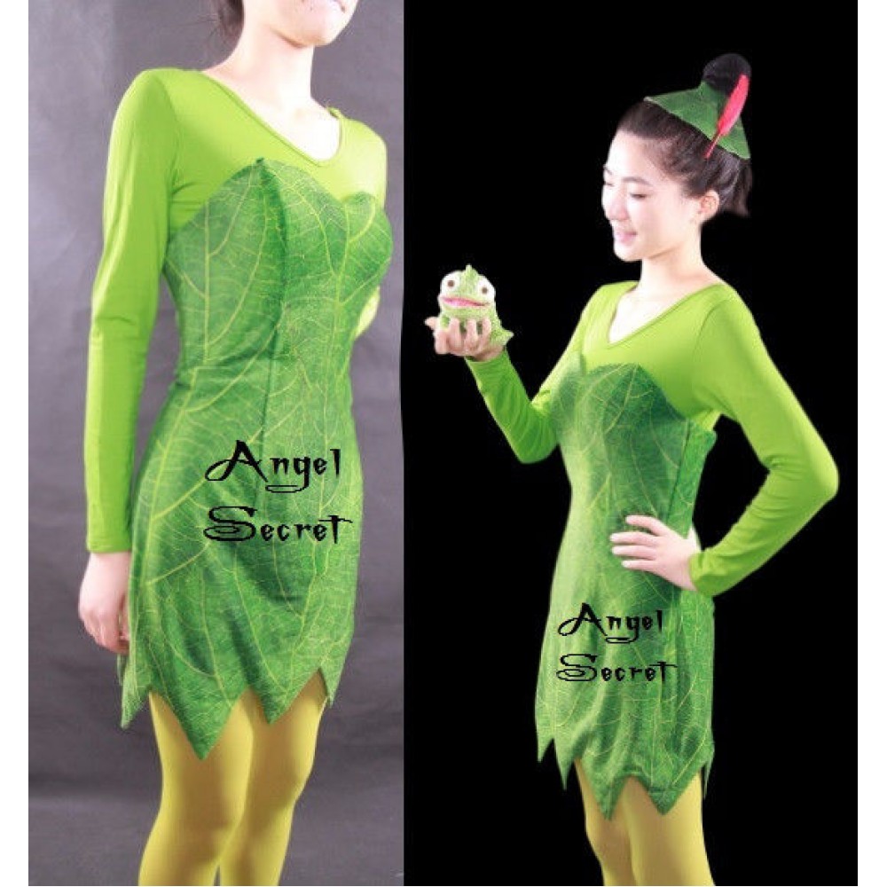 P Green Tinkerbell Flannel Leaf Print Dress Costume Custom Made