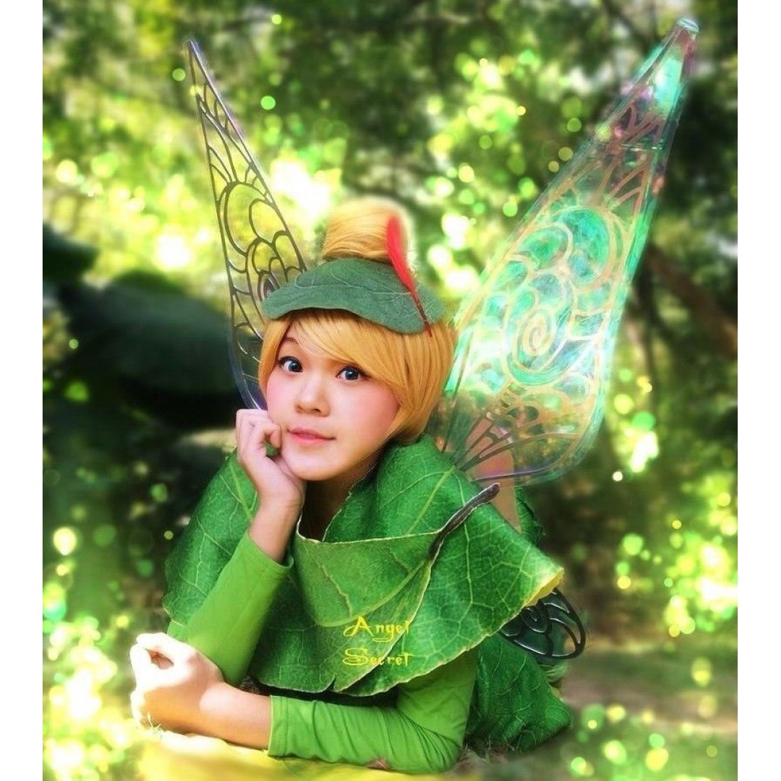 P Green Tinkerbell Flannel Leaf Print Dress Costume Custom Made