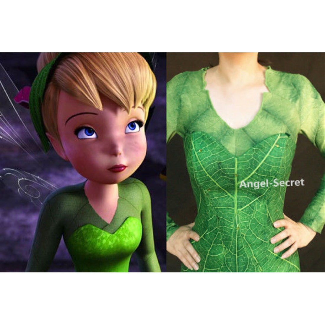 P Green Tinkerbell Flannel Leaf Print Dress Costume Custom Made