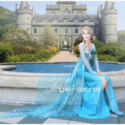 P343 Movies Cosplay Costume Cinderella 2015 Ella blue dress gradient  iridescent