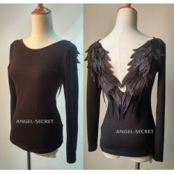BM52 DARK ANGEL MALEFICENT cosplay WINGS TEE SHIRT GOTHIC BLACK Swan BACKLESS