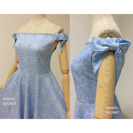 BM70 cinderella inspired dress disneybound princess off shoulder SML blue bow