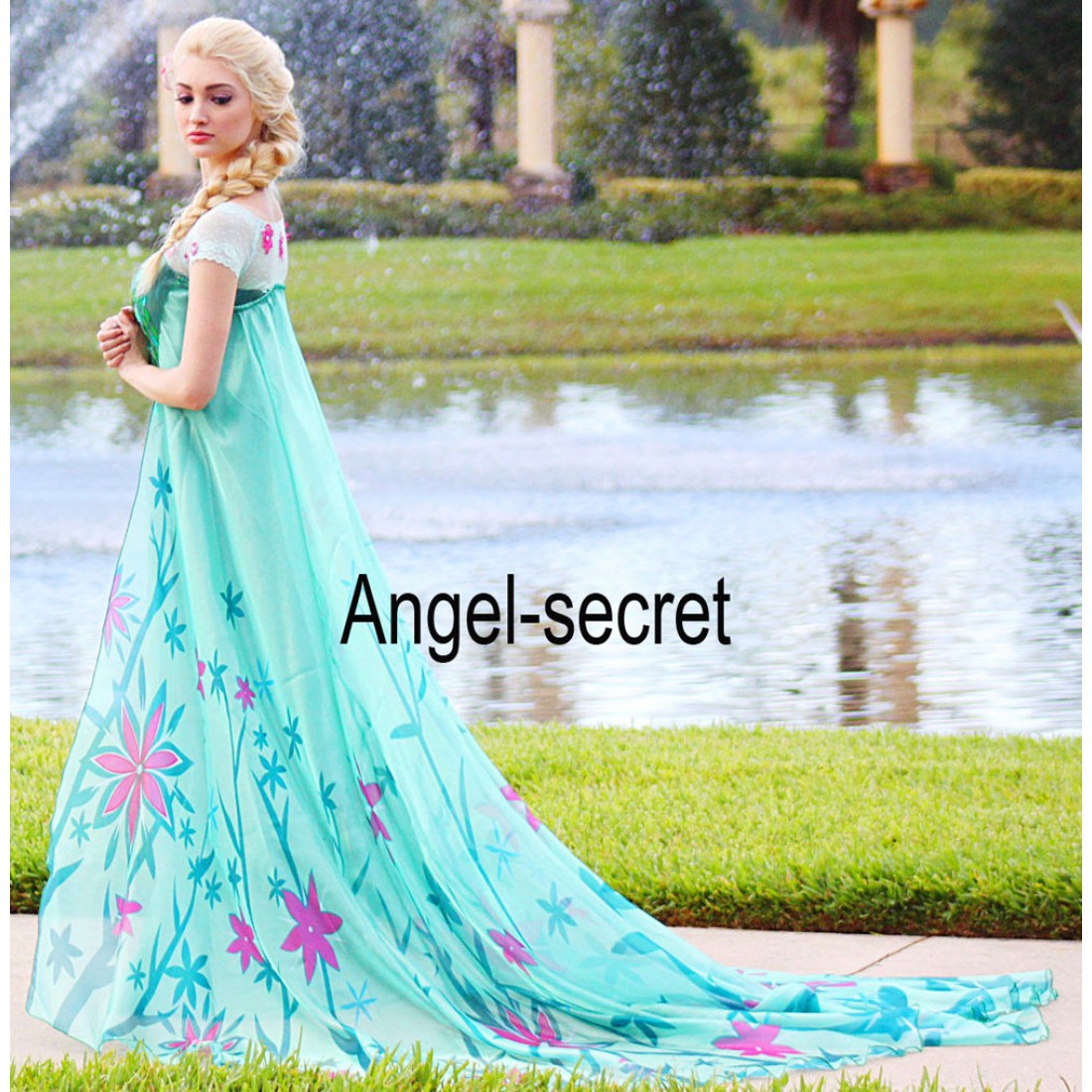 Cl18 Adult Frozen Fever Queen Elsa Cosplay Costume Dress Cloak Cape Green Women 