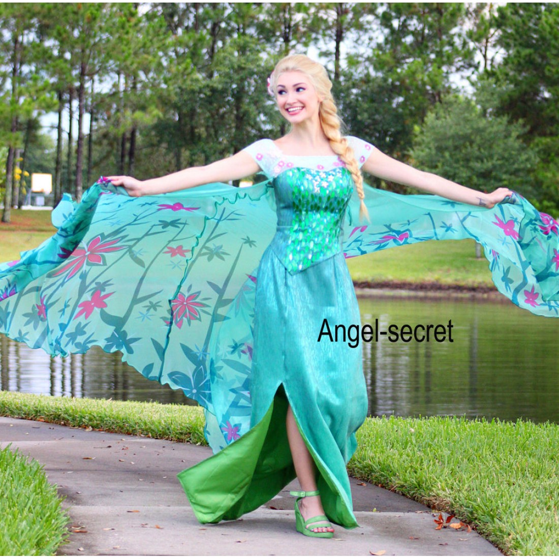 Cl18 Adult Frozen Fever Queen Elsa Cosplay Costume Dress Cloak Cape