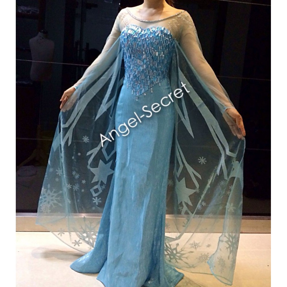 J737 Movies Frozen Snow Queen Elsa Cosplay Costume Deluxe palace dress