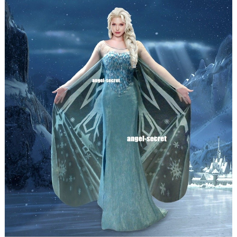 J737 Movies Frozen Snow Queen Elsa Cosplay Costume Deluxe palace dress ...