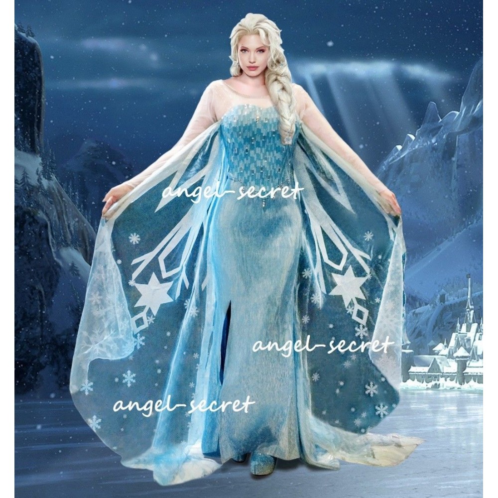 J767 Movies Frozen Snow Queen Elsa Cosplay Costume Deluxe Dress Tailor Theatre