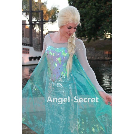 J789wc Movies Frozen Snow Queen Elsa Cosplay Costume iridescent dress tailor without cape
