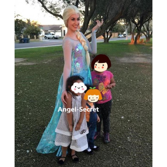 J789wc Movies Frozen Snow Queen Elsa Cosplay Costume iridescent dress tailor without cape