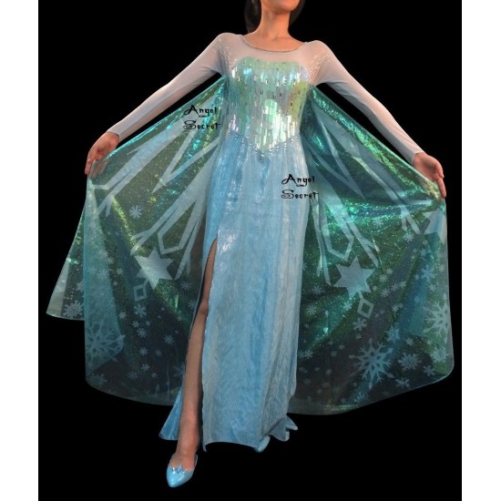 J789wc Movies Frozen Snow Queen Elsa Cosplay Costume iridescent dress tailor without cape