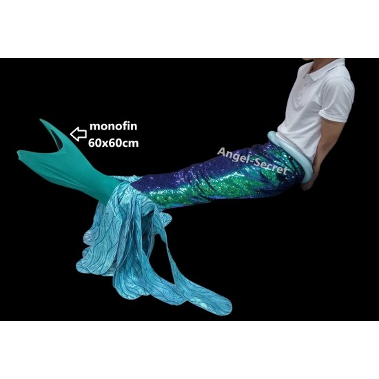 P149 Green sequins Mermaid Skirt Fish Ariel tail Costume swimable park version