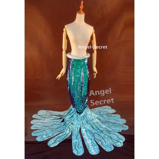 P149 Green sequins Mermaid Skirt Fish Ariel tail Costume swimable park  version