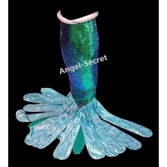 P149 Green sequins Mermaid Skirt Fish Ariel tail Costume swimable park version