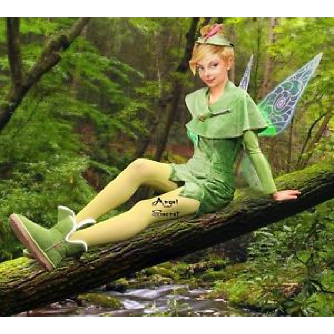 P156 Green Tinkerbell flannel leaf print dress Costume custom made