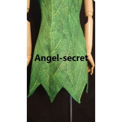 P156C Tinkerbell leaf print dress green rhinestones cosplay adult women fairy
