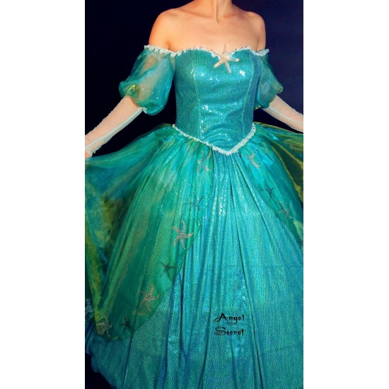 P158 with sea star rhinestone Ariel gown dress Little mermaid