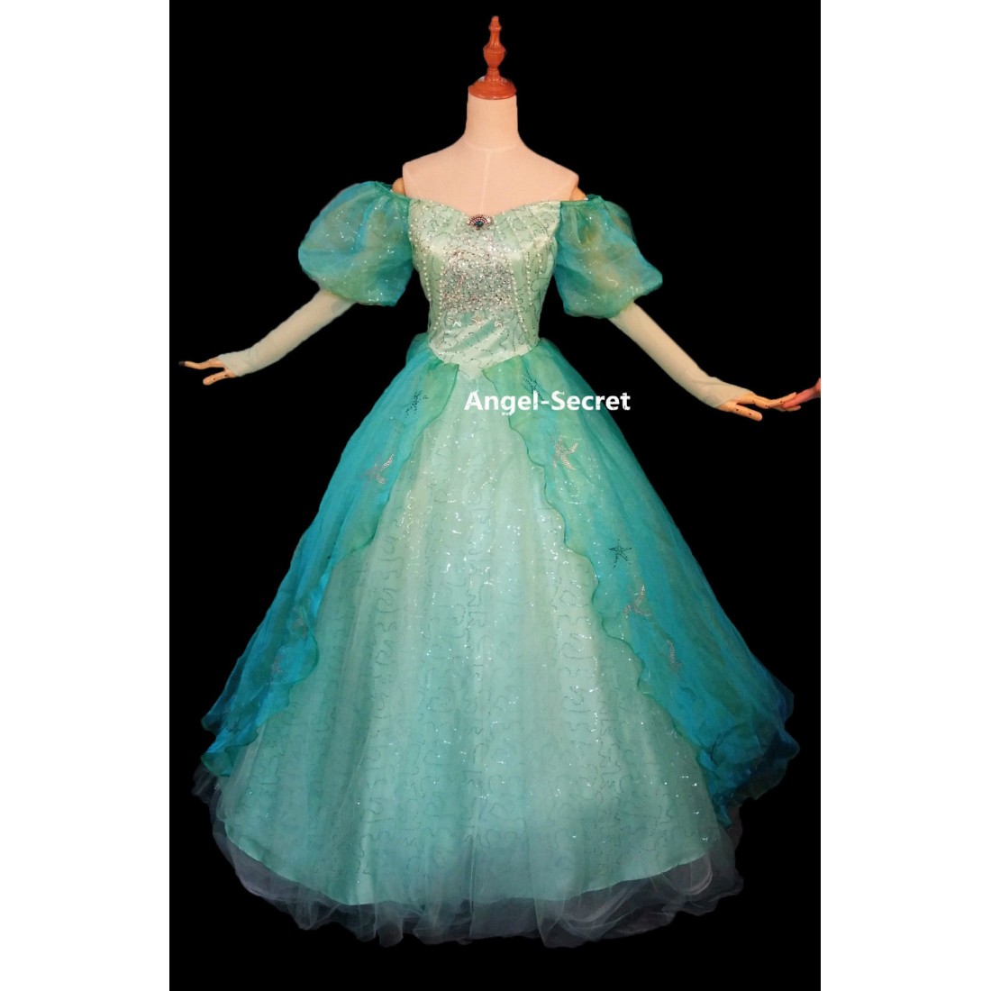 P180 Little Mermaid Aqua Custom gown princess Ariel teal sequins park ...