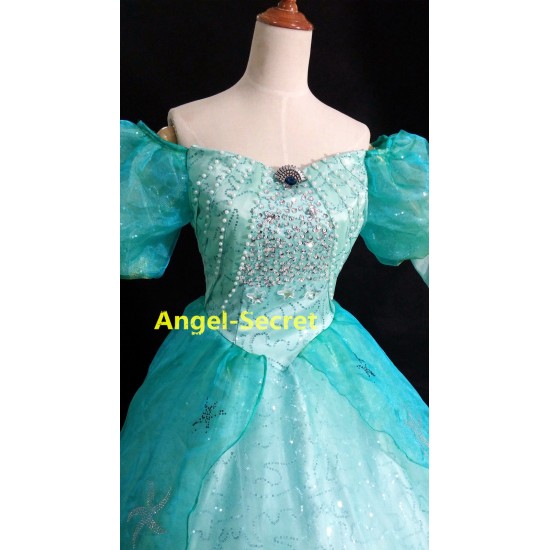 P180 Little Mermaid Aqua Custom gown princess Ariel teal sequins park version