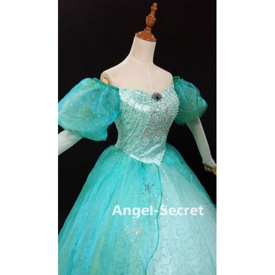 P180 Little Mermaid Aqua Custom gown princess Ariel teal sequins park version