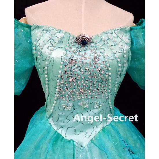 P180 Little Mermaid Aqua Custom gown princess Ariel teal sequins park version