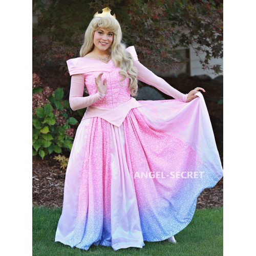 P340 Cosplay Dress Princess Sleeping Beauty Pink Costume Aurora Women Adult Park 