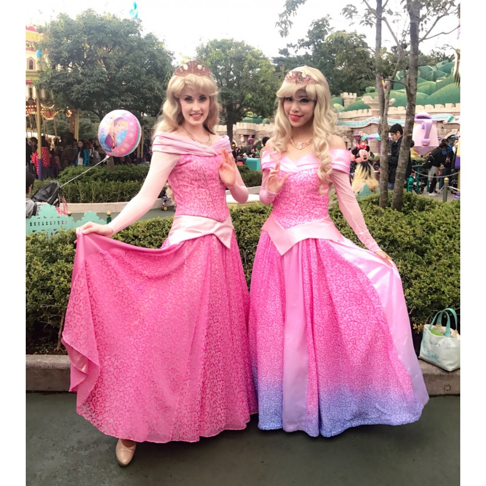 P240 COSPLAY pink blue Dress Princess sleeping beauty Costume Aurora women