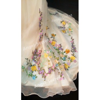 P305 Movie Costume Cinderella 2015 Ella wedding bridal dress with long train