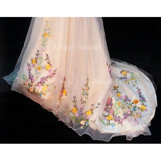 P305 Movie Costume Cinderella 2015 ivory gown wedding bridal 100cm long  train from angel-secret