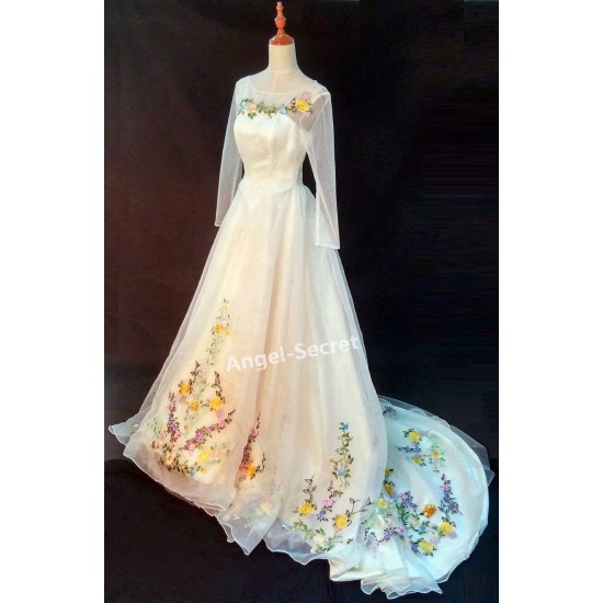 P305 Movie Costume Cinderella 2015 ivory gown wedding bridal 100cm long  train from angel-secret