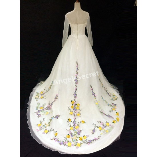 P305 Movie Costume Cinderella 2015 Ella wedding bridal dress with long train