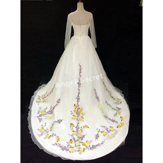 P305 Movie Costume Cinderella 2015 ivory gown wedding bridal 100cm long  train from angel-secret