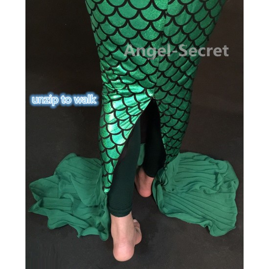 P335 Green Ariel mermaid Skirt Fish tail Costume STRETCH walkable