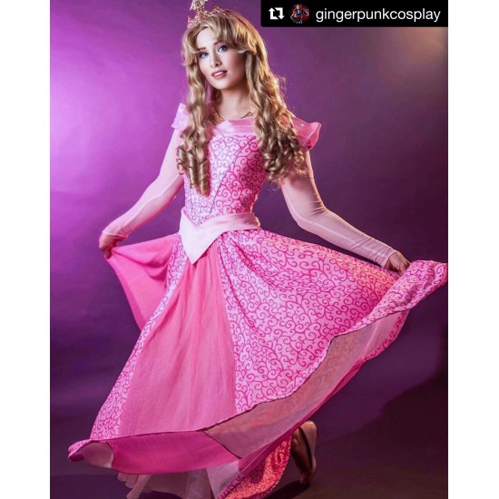 P340 COSPLAY Dress Princess sleeping beauty pink Costume Aurora women adult park