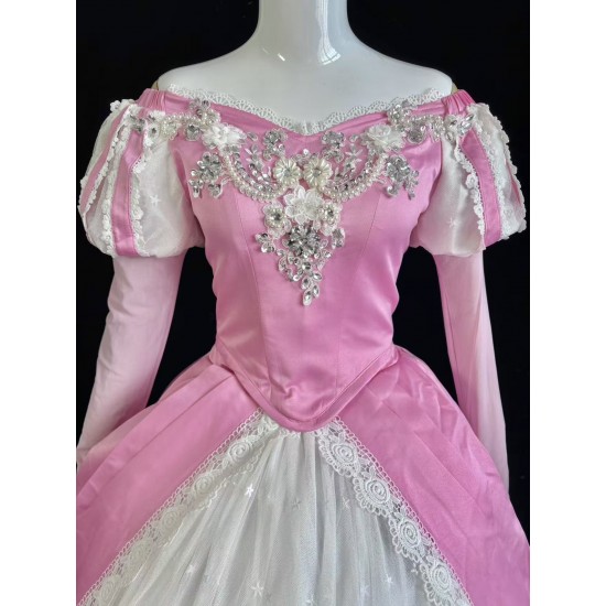 P375 Ariel mermaid Cosplay Costume Dress tailor made women princess pink gown