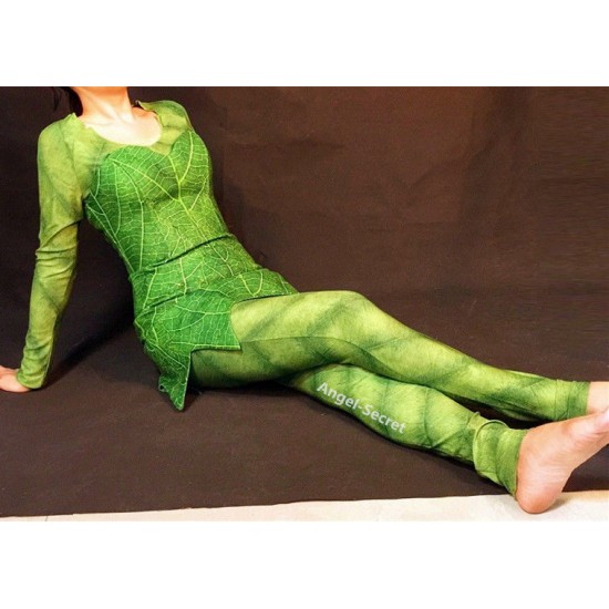 P456 Green Tinkerbell flannel leaf print dress Costume custom made women  adult