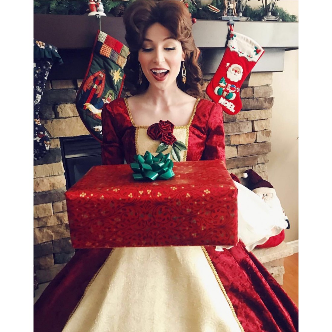 P540 COSPLAY Belle Princess Christmas women dress costume with bow