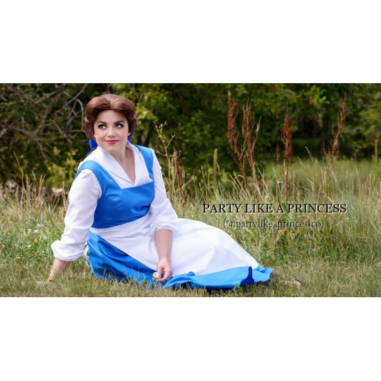 P640 Belle blue dress white shirt with white apron princess beauty and beast