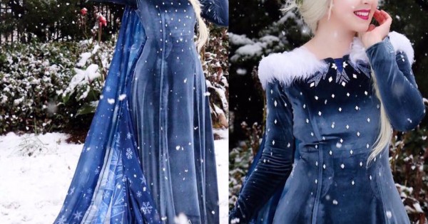 R998 OLAF'S FROZEN ADVENTURE Elsa dress with rhinestone on the bottom of  the dress