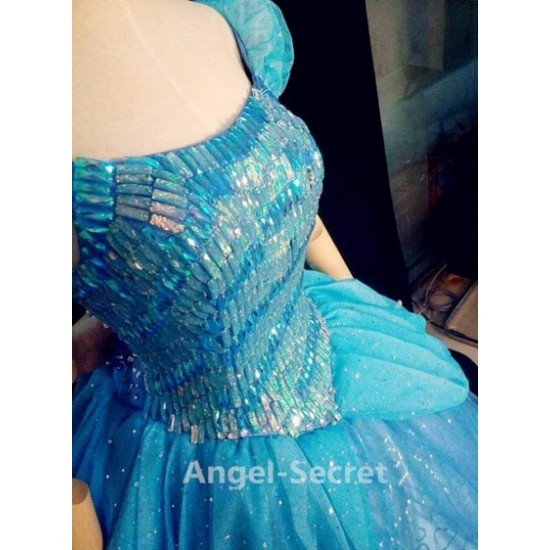 P131B  Princess Cinderella Costume blue classic sparkle bodice in stone like J999
