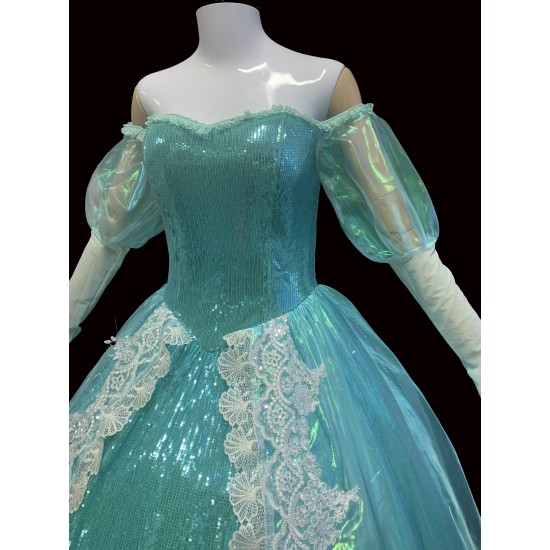 P157 New Little Mermaid Aqua Custom gown princess Ariel teal sequins shel