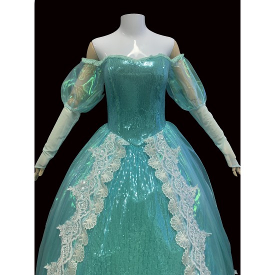 P157 New Little Mermaid Aqua Custom gown princess Ariel teal sequins shel