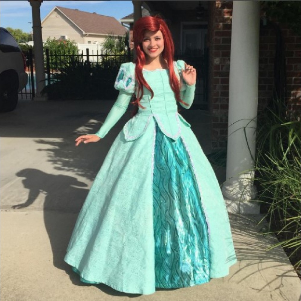 P290 Movies Cosplay Costume Movie Teal Ariel Princess Dress With Sequins Green 