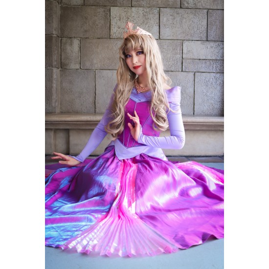 P350 COSPLAY Dress Princess sleeping beauty pink Costume Aurora women adult park Halloween 