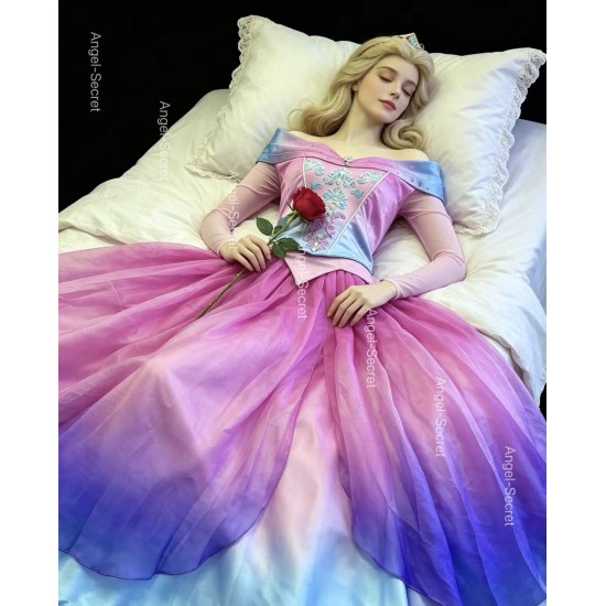 p399 COSPLAY Dress Princess sleeping beauty pink Costume Aurora women adult park Halloween 