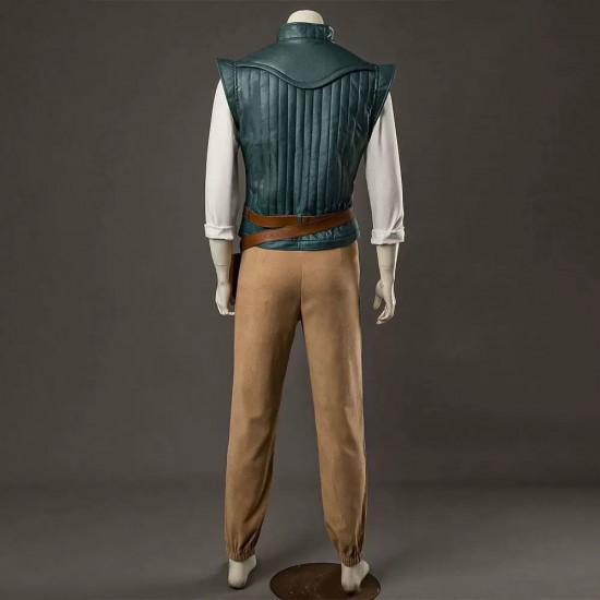 P444 Medieval Adventurer Men’s Costume – Teal Quilted Vest, Shirt, Pants, Belts & Bags Complete Set
