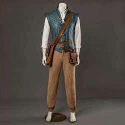 P444 Medieval Adventurer Men’s Costume – Teal Quilted Vest, Shirt, Pants, Belts & Bags Complete Set
