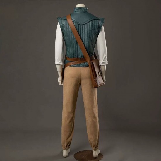 P444 Medieval Adventurer Men’s Costume – Teal Quilted Vest, Shirt, Pants, Belts & Bags Complete Set