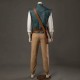P444 Medieval Adventurer Men’s Costume – Teal Quilted Vest, Shirt, Pants, Belts & Bags Complete Set