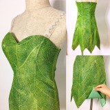 P656 Green Tinkerbell flannel leaf print dress Costume custom made ...
