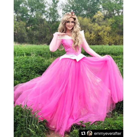 P945 COSPLAY iridescent PINK Dress Princess sleeping beauty Costume Aurora women